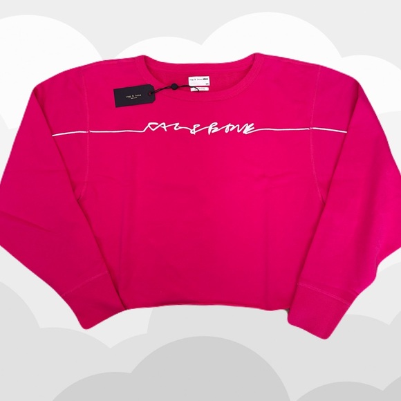 Rag & Bone - Bright Rose Script Logo Cropped Pullover Sweater - Picture 1 of 9
